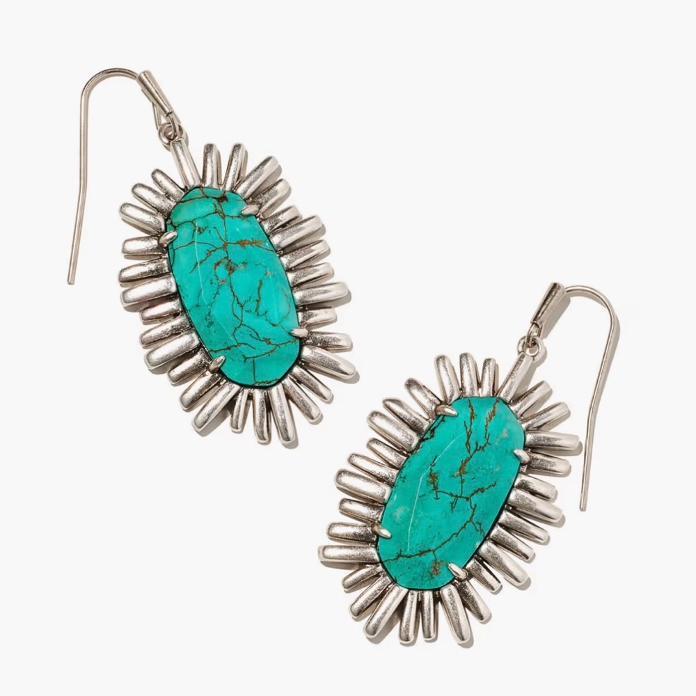 NWT Kendra Scott Mariah Vintage Silver Drop Earrings Turquoise Magnesite